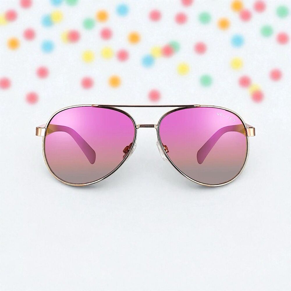 Velvet Eyewear Bonnie Aviator Sunglasses in Rose Gold Flash w/microfiber pouch